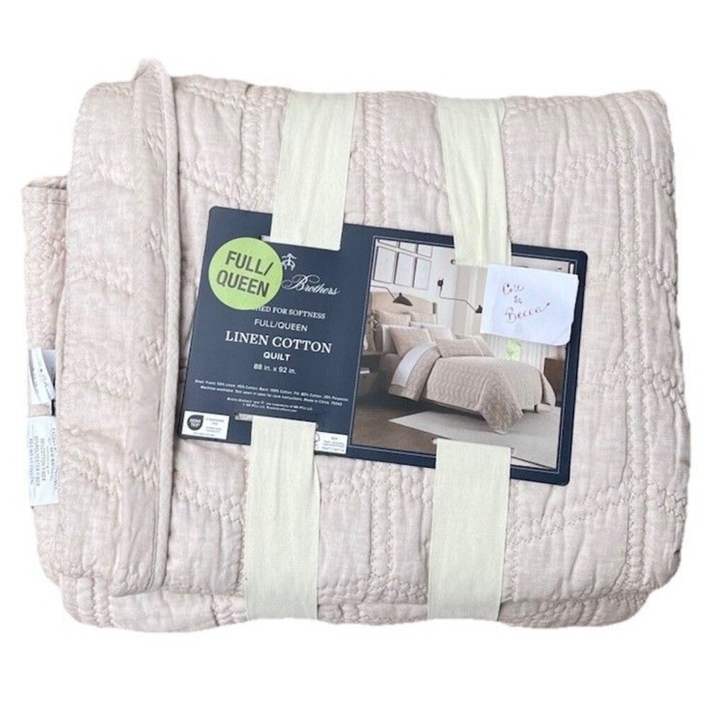 Brooks Brothers Pebble Linen Cotton Quilt Full Queen Natural Color New